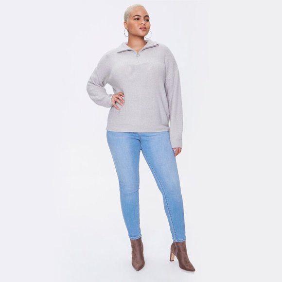 Forever21+ gray half zip knit mock neck plus size - Picture 6 of 8